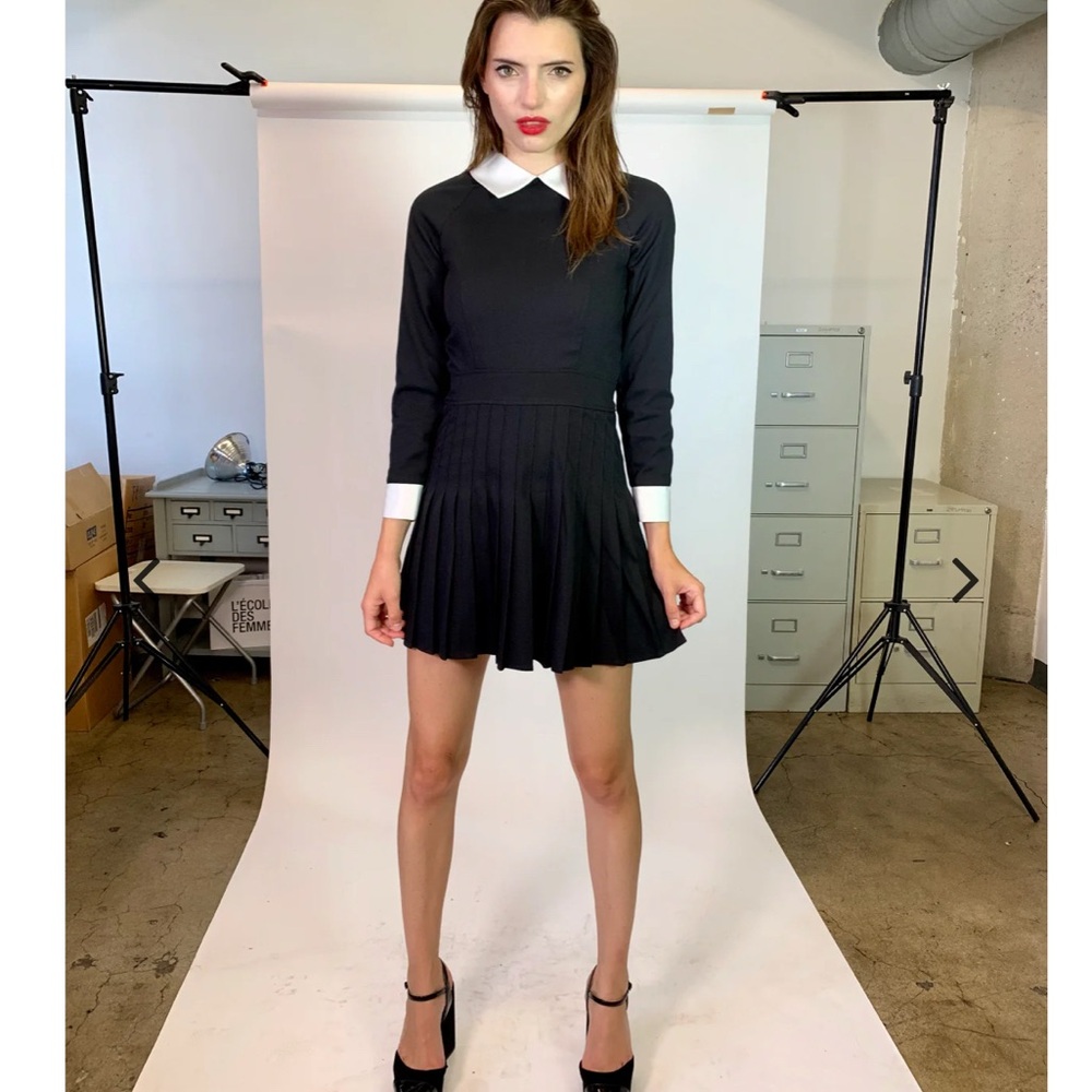 L’ecole des femmes Red Pleated Mini Dress with Peter Pan Collar